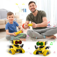 Highttoy Robot Kids, dálkově ovládaný robot s ovládáním gesty, LED očima a hudbou Nabíjecí RC robot hračka od 3 4 5 6 7 8 let Ch