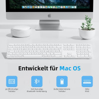 OMOTON Bluetooth klávesnice pro Mac OS (MacBook Air/MacBook Pro/iMac/iMac Pro), bezdrátová klávesnice se 3 kanály Bluetooth, KB5