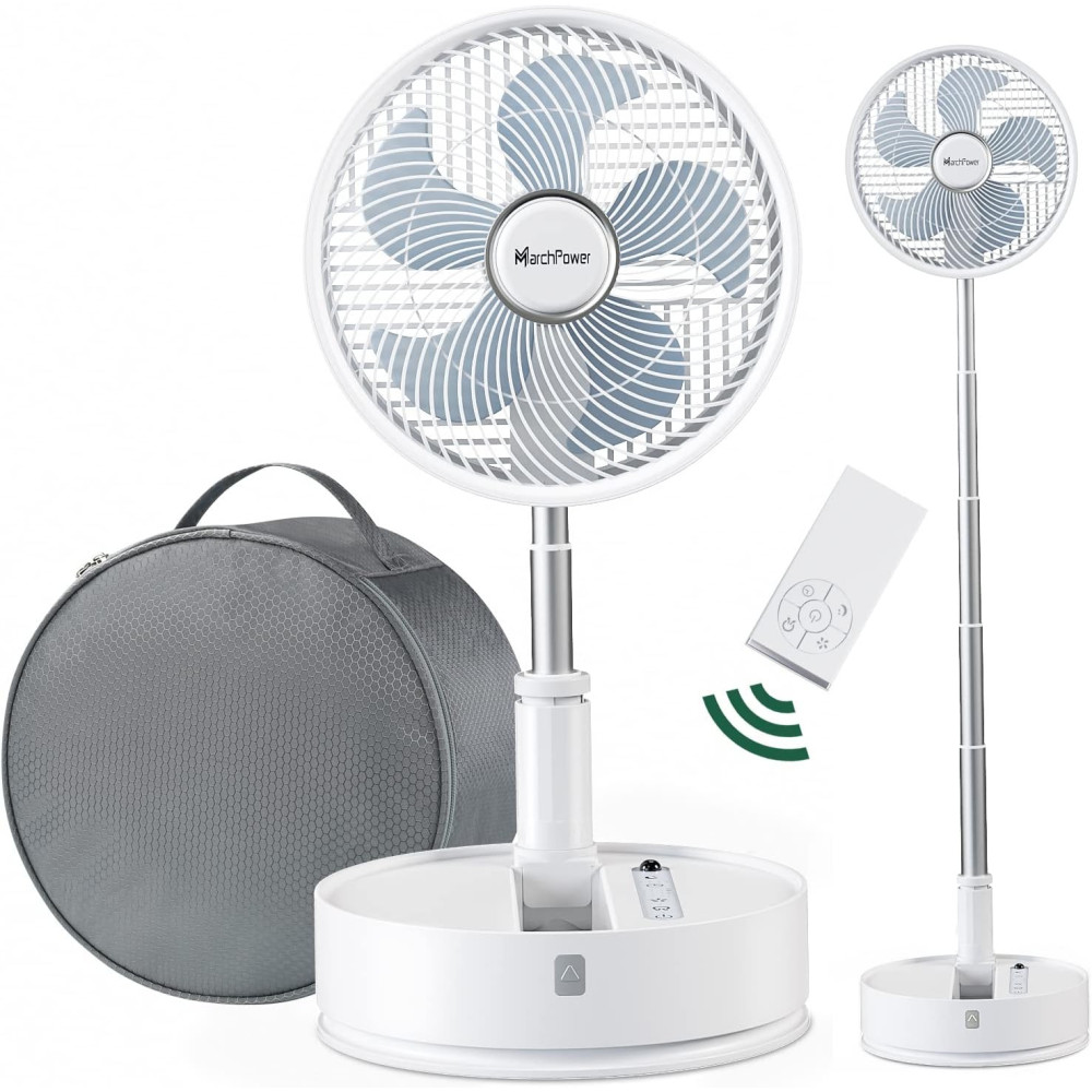 Marchpower přenosný stojací ventilátor s dálkovým ovládáním 10'' skládací ventilátor stojící časovač 7200mAh