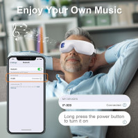 Eye Eye Massager má funkci vyhřívání a hudbu na výběr, masáž očí lze přizpůsobit tak, aby zmírnila únavu očí, tmavé kruhy