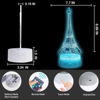 Marzius Eiffel Tower světová památka 3D iluzní LED stolní lampa noční světlo s pozdravnou kartou, luminiscenční základna