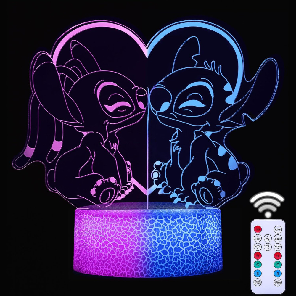 Stitch Lamp postavy 2 v 1, dvoutónové světlo, noční světlo 3D Illusion Lilo Stitch, dětský dotyk s dálkovým ovládáním