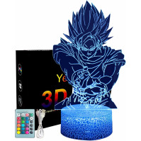 Yelyung Anime Goku 3D Noční lampa vedle postele pro děti, iluzorní noční lampa s dálkovým ovládáním LED osvětlení