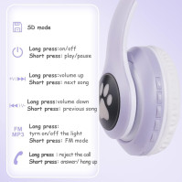 AXFEE Bluetooth dětská sluchátka, LED osvětlené katolíky s kabelovým / bezdrátovým sluchátkem, HD stereo zvuk, 10h