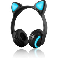 JINSERTA bezdrátová Bluetooth sluchátka Cat Ear 7 barev LED světla blikající podsvícení stereo sluchátka kompatibilní