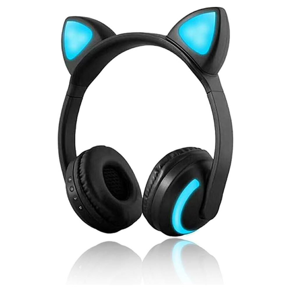 JINSERTA bezdrátová Bluetooth sluchátka Cat Ear 7 barev LED světla blikající podsvícení stereo sluchátka kompatibilní