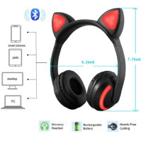 JINSERTA bezdrátová Bluetooth sluchátka Cat Ear 7 barev LED světla blikající podsvícení stereo sluchátka kompatibilní