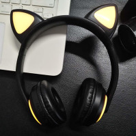 JINSERTA bezdrátová Bluetooth sluchátka Cat Ear 7 barev LED světla blikající podsvícení stereo sluchátka kompatibilní