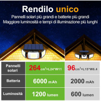 INTELAMP Venkovní solární lampy 6000mAh Venkovní solární lampy 1200LM Venkovní solární lampa 2 Pohybový senzor solární