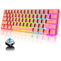 60% Mechanická klávesnice s kabelovým/bezdrátovým Bluetooth 5.0 duálním režimem, 61 kláves RGB Rainbow LED podsvícená USB