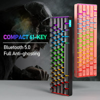 60% Mechanická klávesnice s kabelovým/bezdrátovým Bluetooth 5.0 duálním režimem, 61 kláves RGB Rainbow LED podsvícená USB