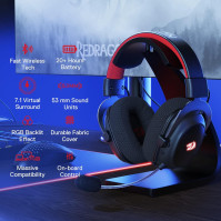 Redragon H510 Zeus-X RGB bezdrátová herní sluchátka - 7.1 prostorový zvuk - 53mm audio ovladače v paměťové pěně na uších