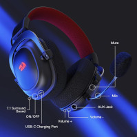 Redragon H510 Zeus-X RGB bezdrátová herní sluchátka - 7.1 prostorový zvuk - 53mm audio ovladače v paměťové pěně na uších