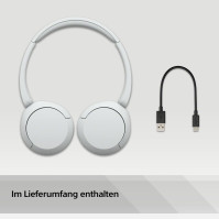 Bezdrátová bluetooth sluchátka Sony WH-CH520 - až 50 hodin výdrže baterie s rychlým nabíjením, On-ear styl - Bílé