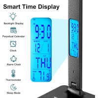 Stolní lampa LED dimenzovatelná s hodinami Stolní lampa 3 barvy a 5 úrovní jasu Oči příjemná lampička na noční stolek