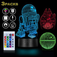 3D lampa Star Wars, ZNZ LED optická iluze noční světlo, 16 barev se změnou dálkovým ovládáním dotykové nálady