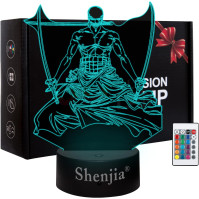 Shenjia 3D LED ONE PIECE Nachtlicht: Charakterová lampa pro dětský pokoj a domácí místnost, barevné noční světlo, dárek