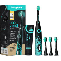 happybrush® Sonic Toothbrush Vibe 3 | Elektrický zubní kartáček černý s elektrickou kartáčkovou hlavicí a bělící zubní pastou (v