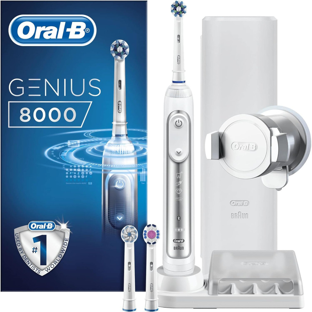 Elektrický zubní kartáček Oral-B Genius s umělou inteligencí, dárky pro ženy/muže, rukojeť s připojením k aplikaci, 3 hlavice a