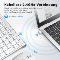 Sada bezdrátové klávesnice a myši iClever - bezdrátová klávesnice a myš 2.4G, dobíjecí, USB-C, plnohodnotná, tenká, tenká a odol