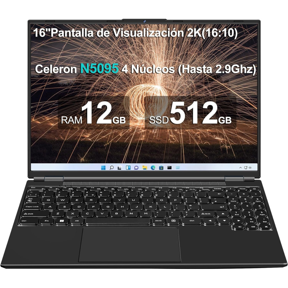 Notebook 16 palců Intel N5095 až 2,9Ghz, notebook Win 11 s 5G WiFi 12+512GB SSD 1TB rozšíření, BT 4.2 Mini multimediální port Ch