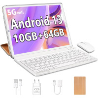 YESTEL Tablet 10" Android 13 OS, 10 GB RAM 64 GB ROM (1 TB rozšiřitelný) HD Tablet s klávesnicí, 5G Wi-Fi, AGPS, Bluetooth 5.0,