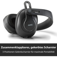 Studiová sluchátka Bluetooth AKG K361-BT, uzavřený design přes uši pro profesionální výkon, skládací se 3 polohovými závěsy, 28h