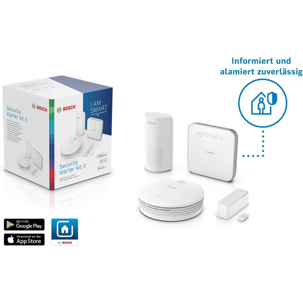 Chytrá domácnost Bosch Smart Home Starter Package Security II, spolehlivá ochrana proti nebezpečí požáru a vloupání, kompatibiln