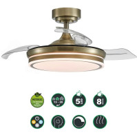 wonderlamp - Stropní ventilátor s perleťovými mini lopatkami, tichým motorem DC, 3 CCT regulovatelnými 35W, kožený