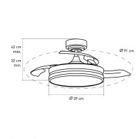 wonderlamp - Stropní ventilátor s perleťovými mini lopatkami, tichým motorem DC, 3 CCT regulovatelnými 35W, kožený