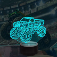 3D noční osvětlení pro děti, dětská noční lampa, Monster Trucks pro chlapce, 16 LED barev měnící se osvětlení, akrylové osvětlen