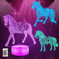 Ammonite Horse Night Light - Horse 3D Lamp (3 Patterns) s dálkovým ovládáním, 16barvová výměna prostoru jako vánoční dárek