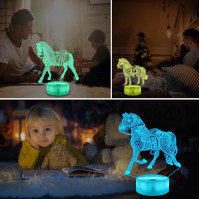 Ammonite Horse Night Light - Horse 3D Lamp (3 Patterns) s dálkovým ovládáním, 16barvová výměna prostoru jako vánoční dárek