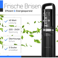 Z.M.C Stojanový ventilátor s dálkovým ovládáním 40 wattů, oscilující stojanový ventilátor tichý s 3 rychlostmi, 3 režimy