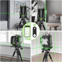 Huepar 3x360° samonivelační laserová vodováha s LCD obrazovkou, 3D připojení Bluetooth Green Beam Crosshair Dlaždicový