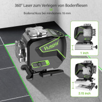 Huepar 3x360° samonivelační laserová vodováha s LCD obrazovkou, 3D připojení Bluetooth Green Beam Crosshair Dlaždicový