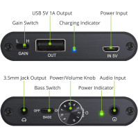 HiFi sluchátkový zesilovač LiNKFOR Vestavěná podpora powerbanky 16-300Œ© Přenosný sluchátkový zesilovač s přepínačem zisku