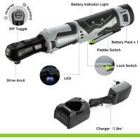 WORKPRO Elektrická sada ráčnových klíčů, 12V akumulátorová ráčnová klíč, 3/8", 55 Nm, Bezdrátový ráčnový šroubovák